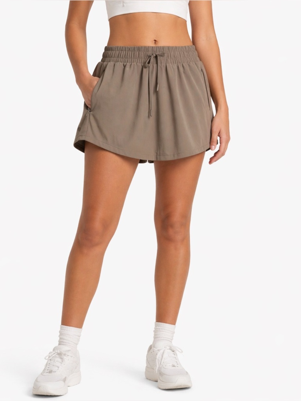 All In Motion Taupe Active Light Skort Drawstring Zip Pocket XS